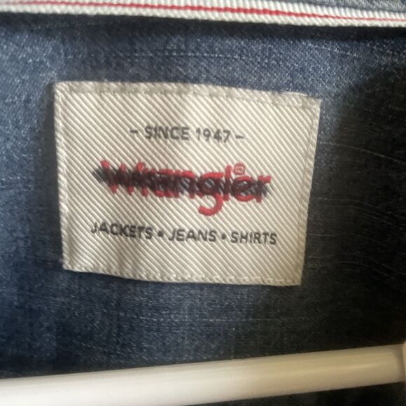 Women’s Denim Wrangler Pearl Snap Front Peace Hope Love Long Sleeve Shirt XL - Picture 5 of 15